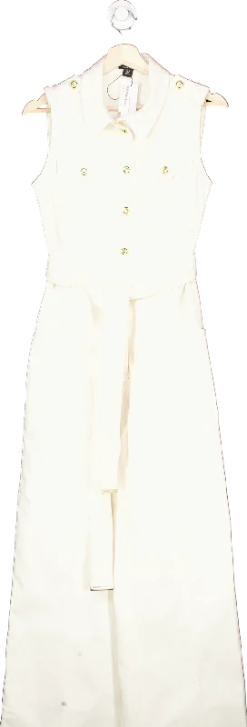 Karen Millen Ivory Tailored Denim Belted Shirt Wide Leg Jumpsuit UK 10