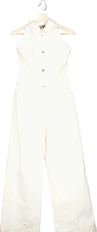 Karen Millen Ivory Tailored Denim Halterneck Wide Leg Jumpsuit UK 8