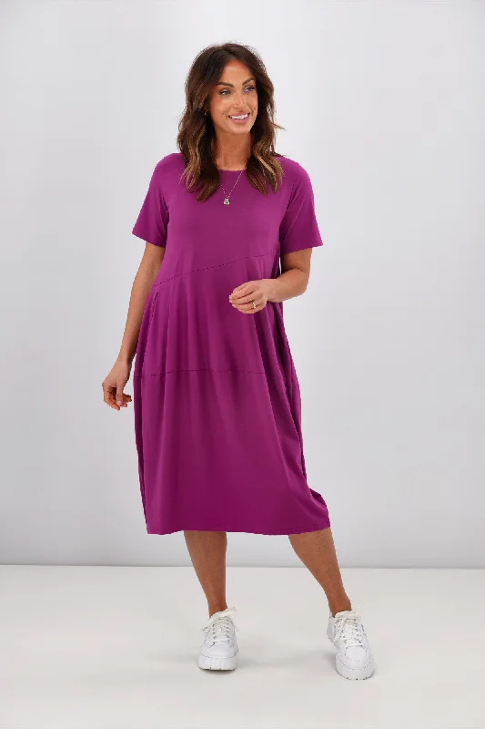 Tirelli Short Sleeve Diagonal Dress Fuchsia