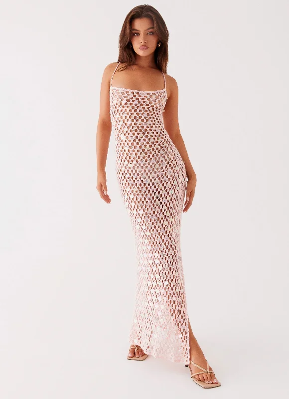 Calabria Crochet Maxi Dress - Pink