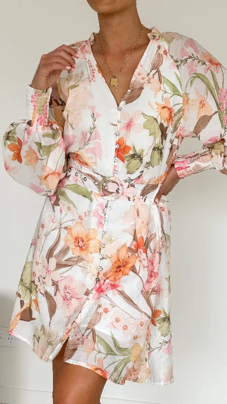 Cataleya Mini Dress - Peach Floral