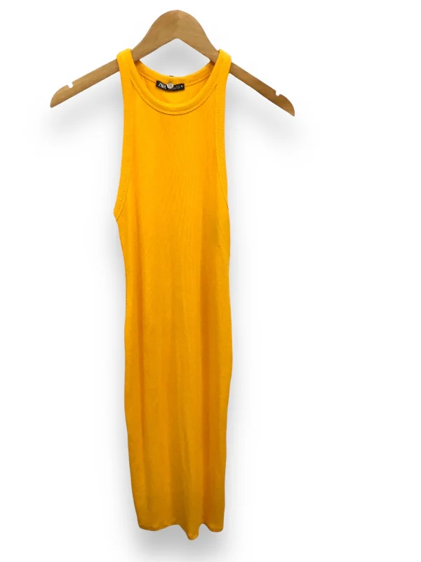 Dress Casual Midi By Zara In Yellow, Size: L