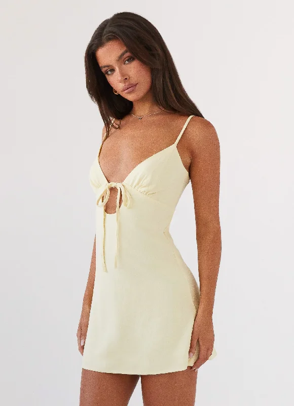 Flora Linen Mini Dress - Lemon