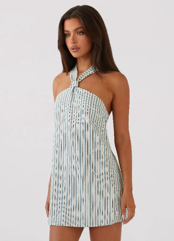 Keira Linen Mini Dress - Blue Choc Stripe