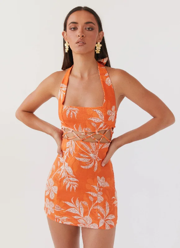 Lyra Linen Mini Dress - Tropic Sunset