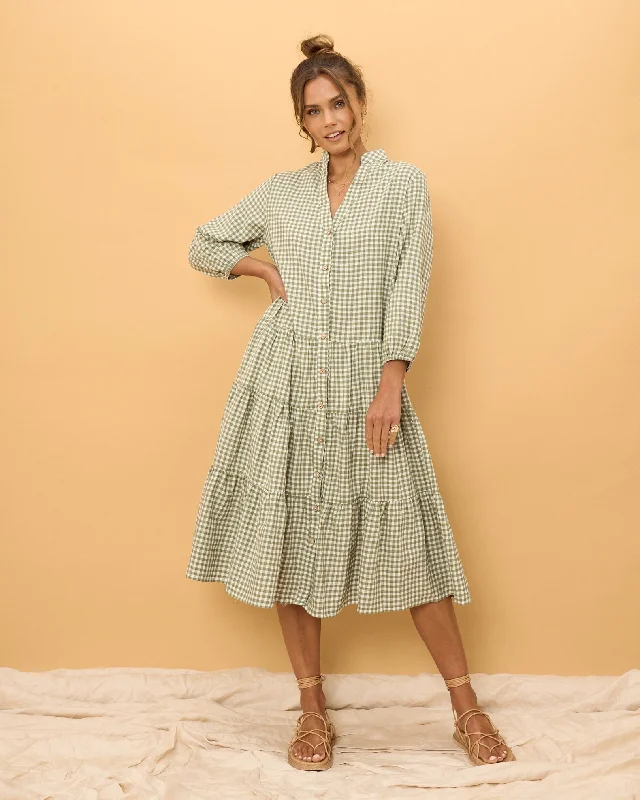 Zaniyah Green Gingham Midi Dress