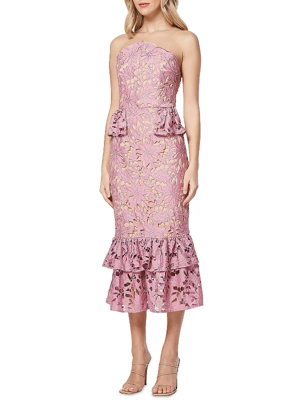 Charter Womens Ruffled Midi Cocktail And Party Dress