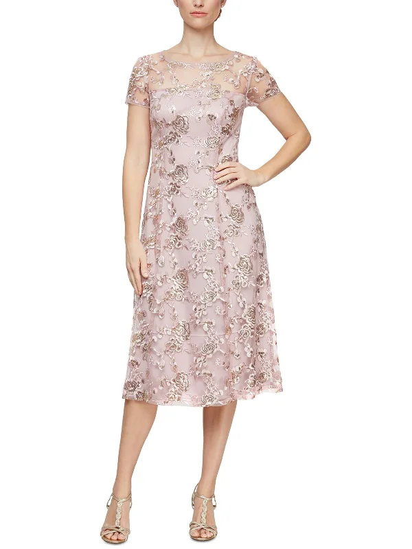 Womens Embroidered Sequined Cocktail And Party Dress