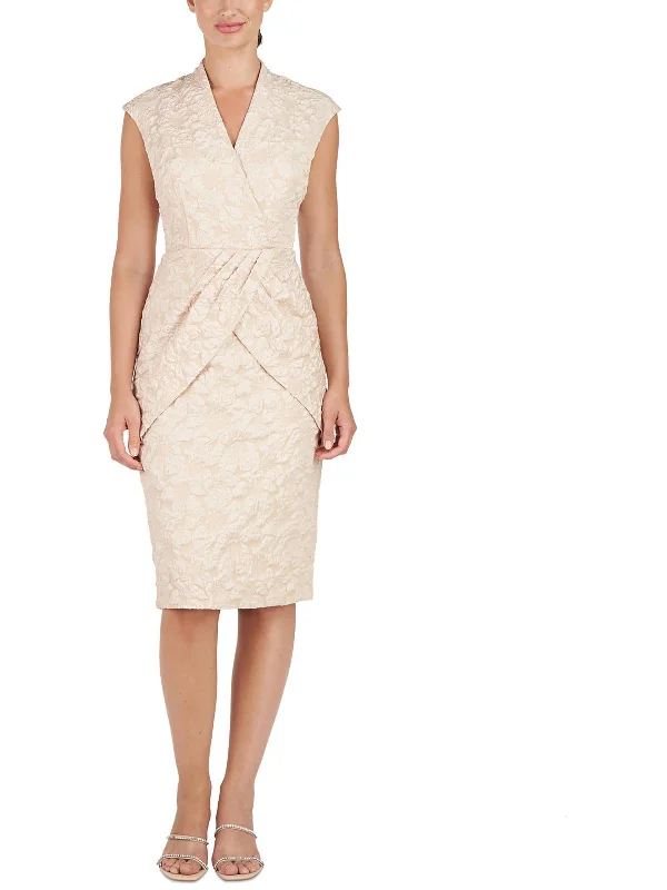 Womens Faux-Wrap Textured Cocktail And Party Dress