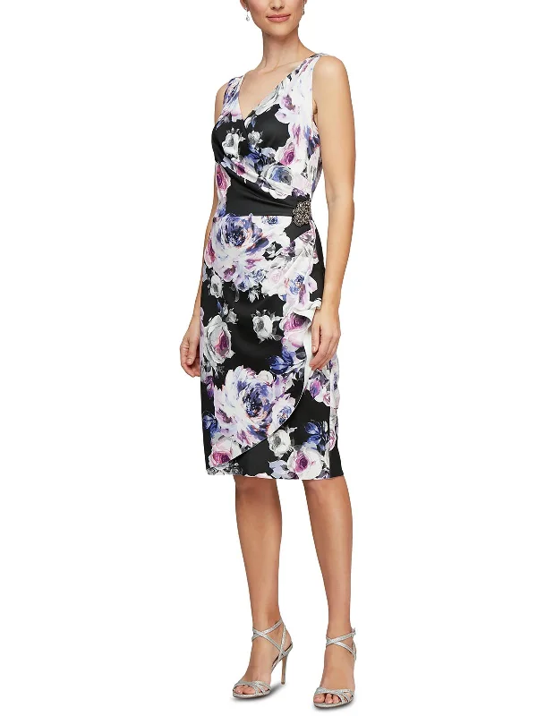 Womens Floral Print Jersey Cocktail And Party Dress