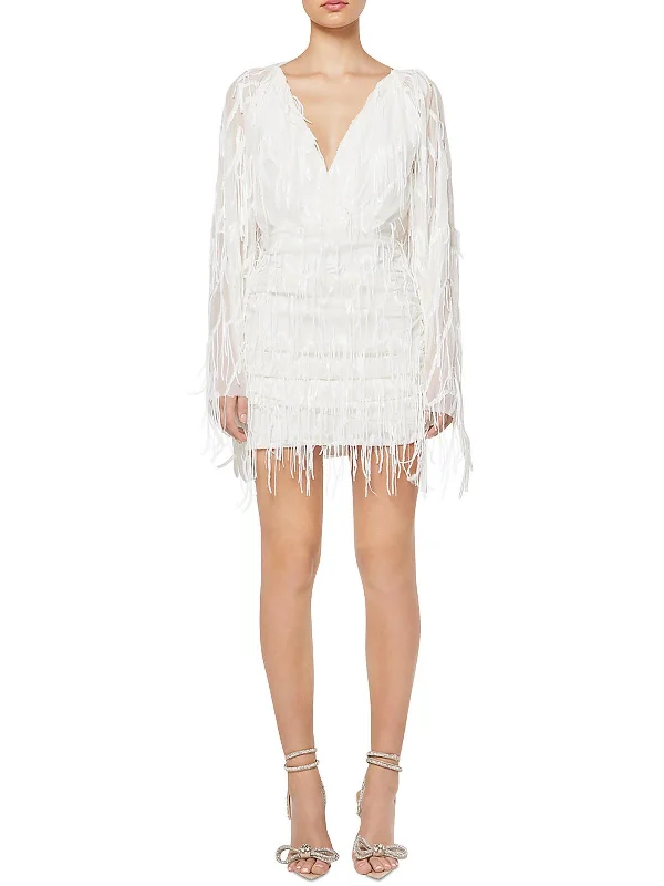 Womens Fringe Sequined Cocktail And Party Dress