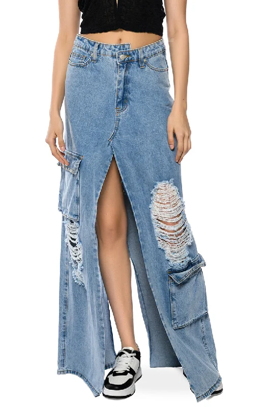 MASTERMIND SLIT MAXI DENIM SKIRT