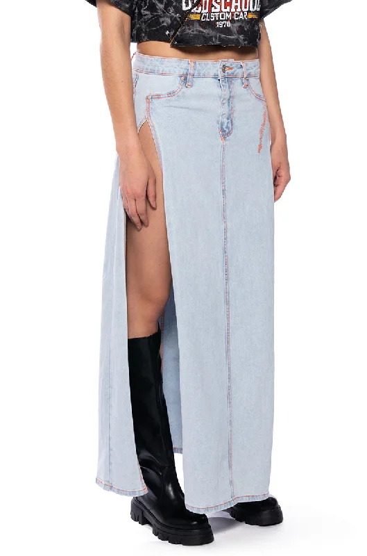 MIA DOUBLE SLIT MAXI DENIM SKIRT