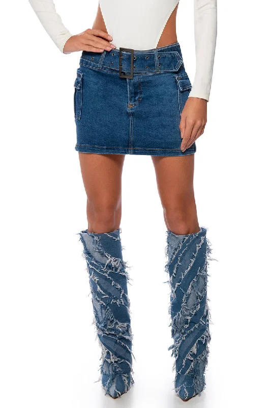 WISH YOU COULD BELTED MICRO MINI DENIM SKIRT