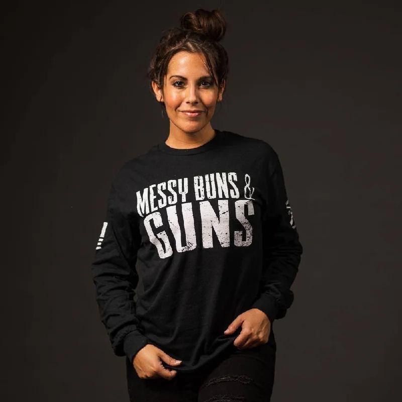 Women's Messy Buns & Guns Long Sleeve - Black