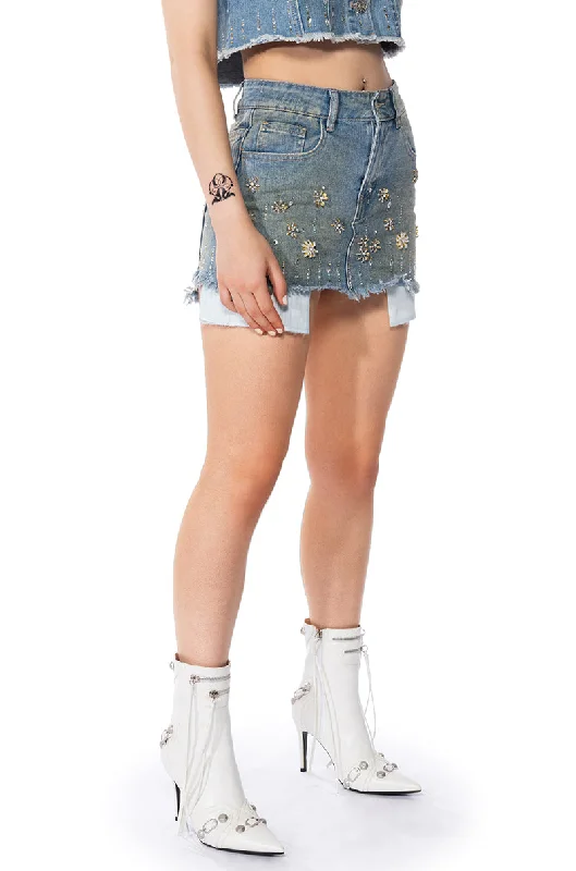 Y2K RHINESTONE MINI DENIM SKIRT