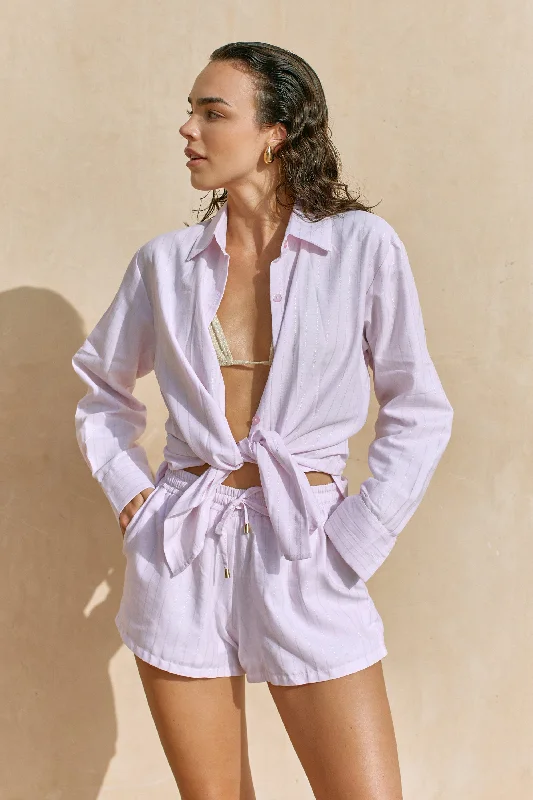 Calen Metallic Striped Shirt Blush