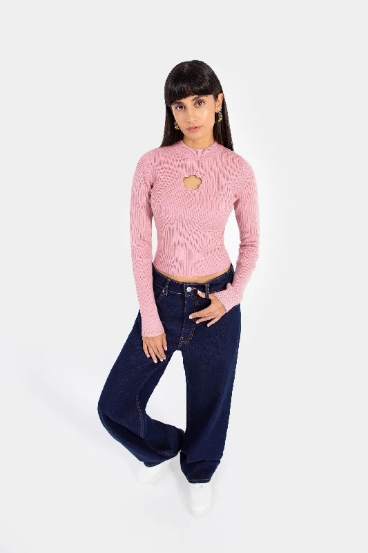 flower cut-out ribbed sweater