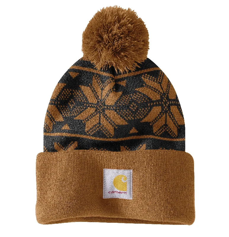 Woman`s Knit Pom Jacquard Beanie