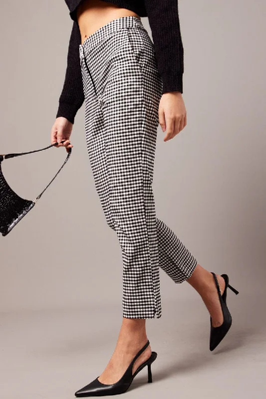 Black Check Slim Fit Pants Workwear