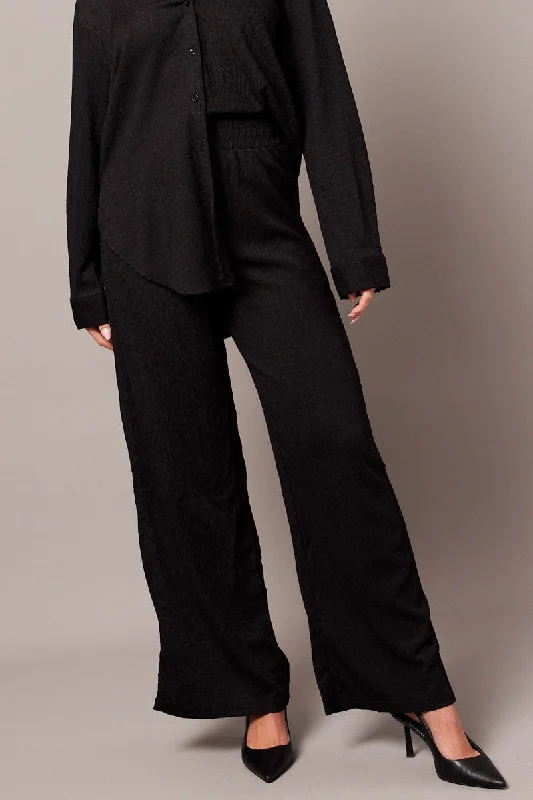 Black Wide Leg Pants Elasticated Waist