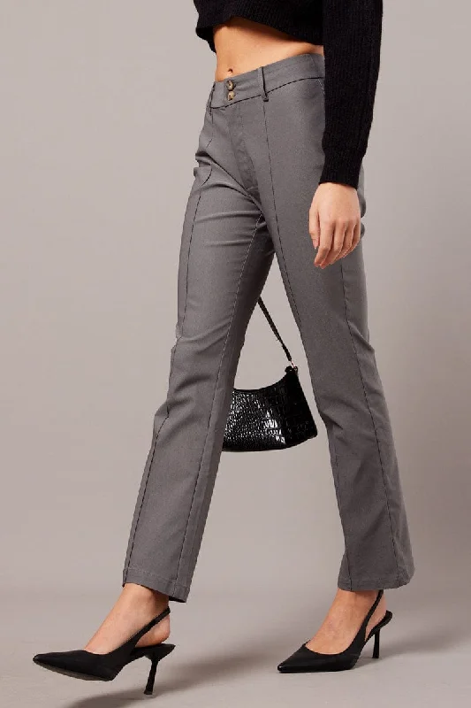 Grey Slim Pants Mid Rise