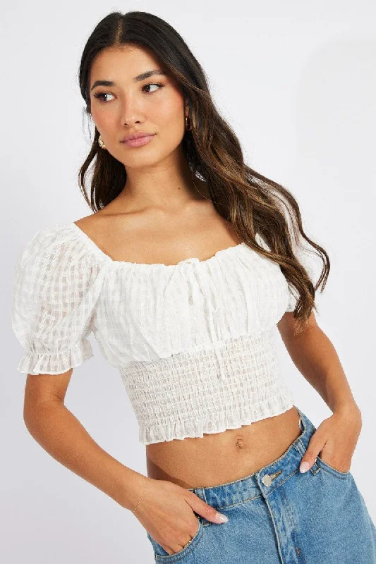 White Crop Top Short Sleeve