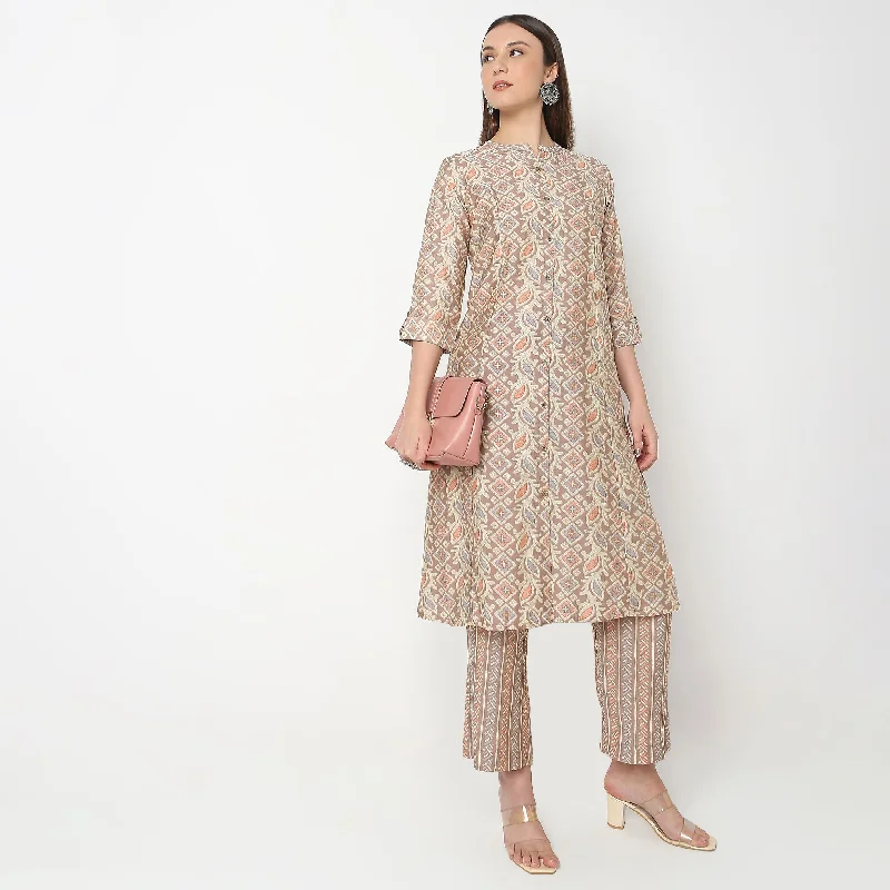 Flare Fit Printed Kurta with Pant Set