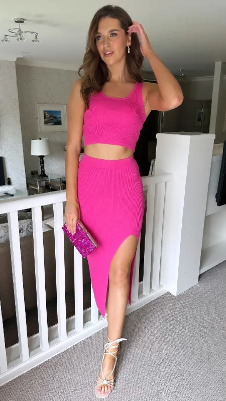 Gyda Fuchsia Two Piece Skirt & Top Set