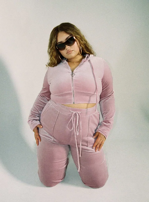 Velour Hoodie Pink Curve