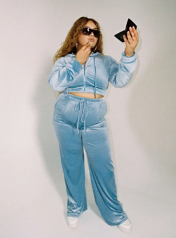 Velour Track Pant Blue Curve