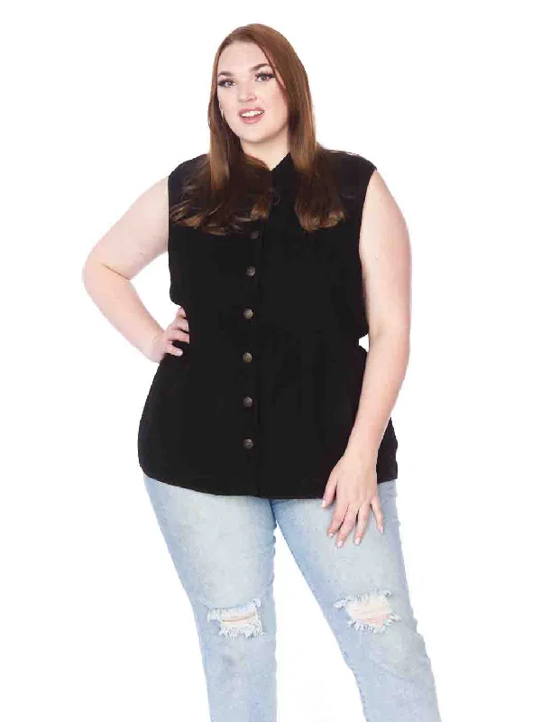 Tianello Plus Sized TENCEL™ "Vine" Cotton Jacquard Sleeveless "Oxford" Vest Jacket-Lined...  with Side Pockets