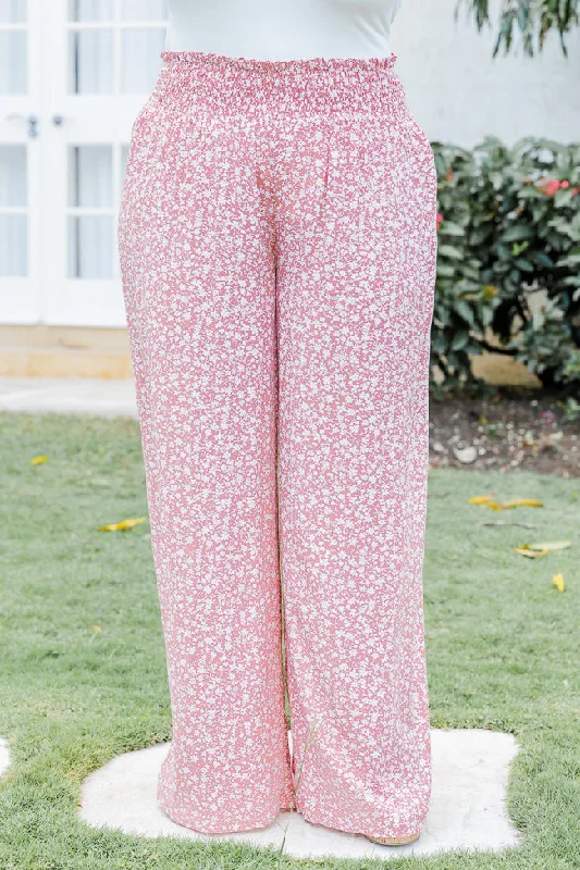 Awhile Longer Pink Smocked Waist Floral Pants FINAL SALE