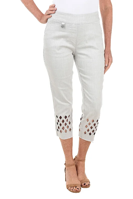 Diamond Lattice Hem Denim Capri Pant