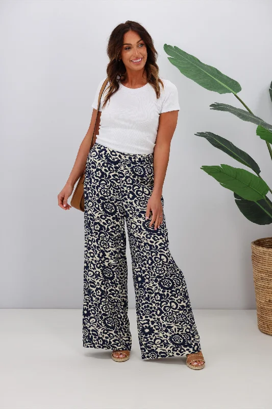 Fria Leigh Wide Leg Pant Monochrome Print