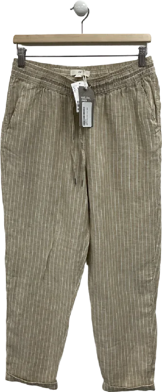 H&M Beige Striped Linen Trousers UK 8