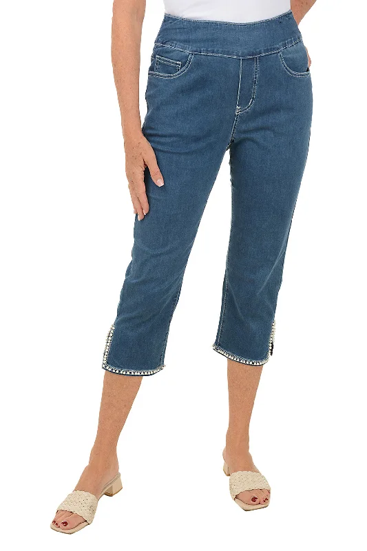 Pearl Hem Denim Capri Pant