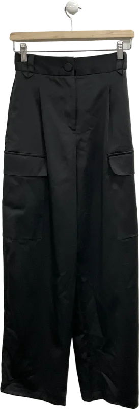 River Island Black Satin Cargo Trousers UK 6