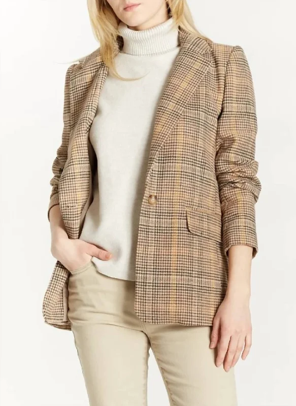 Slim Boyfriend Blazer In Brown/beige Multi