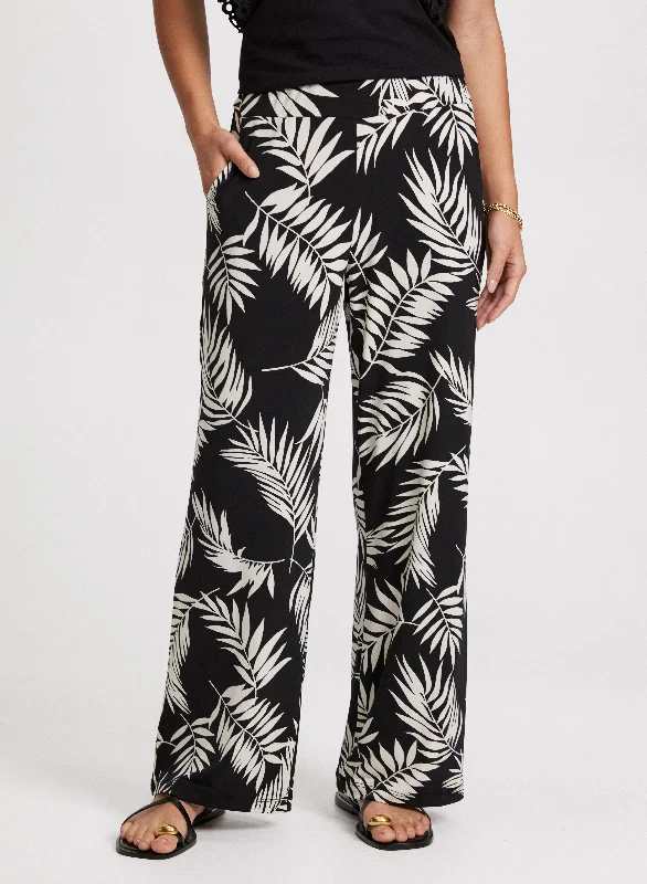 Palm Print Wide-Leg Pants