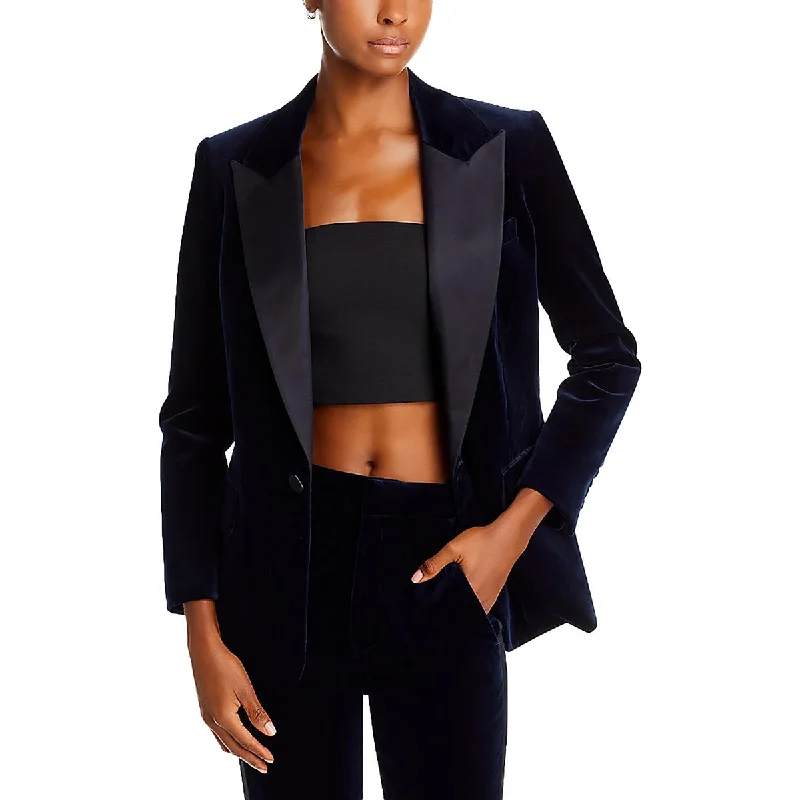 Womens Cotton Blend Mixed Media One-Button Blazer