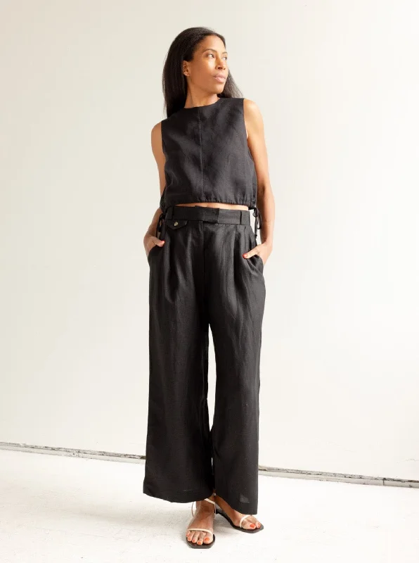 Cafe Linen Pant - Black